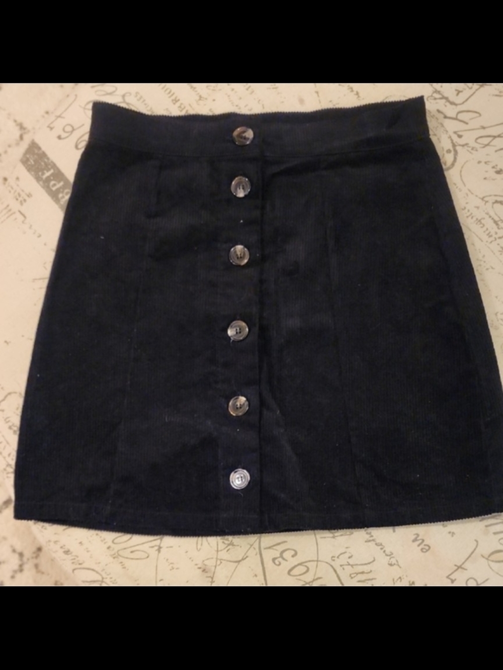 Harper Heritage Black Button-Front Corduroy Skirt